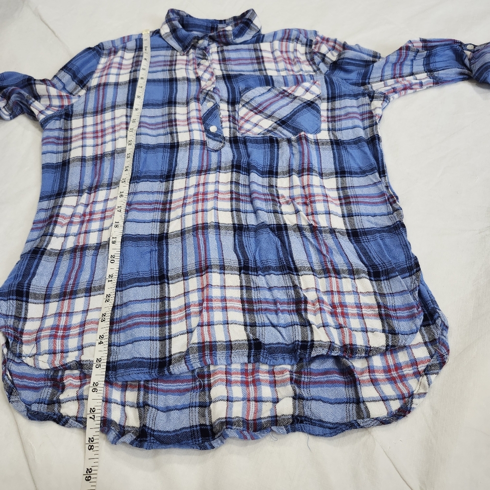 Id:23 Size Medium Blue and White Plaid Shirt - Picture 6 of 9